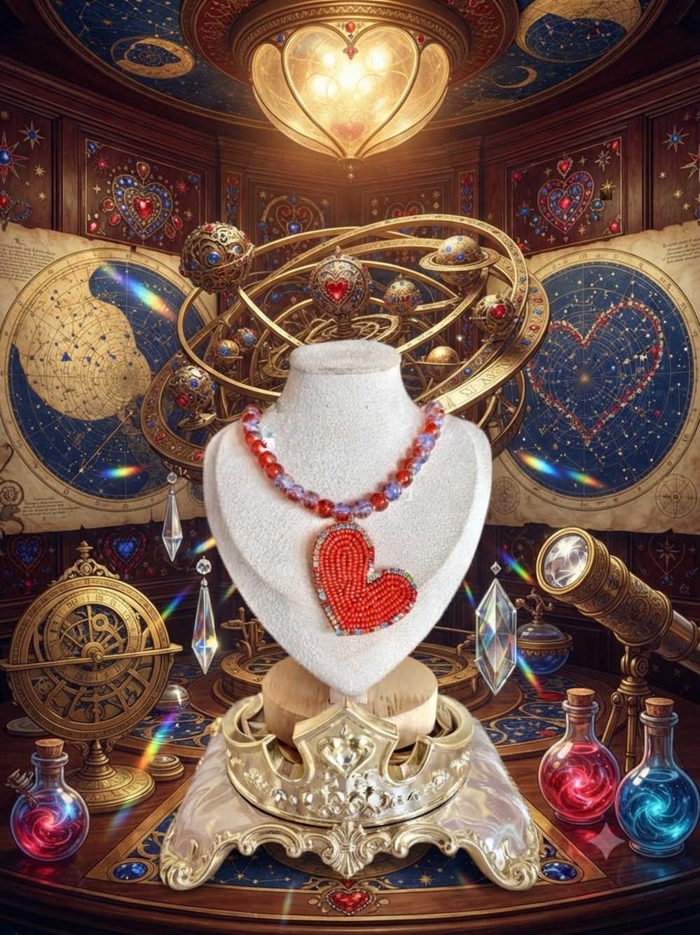 One of a kind Red Heart Beaded Necklace with Accent Beads -Women Jewelry vintage